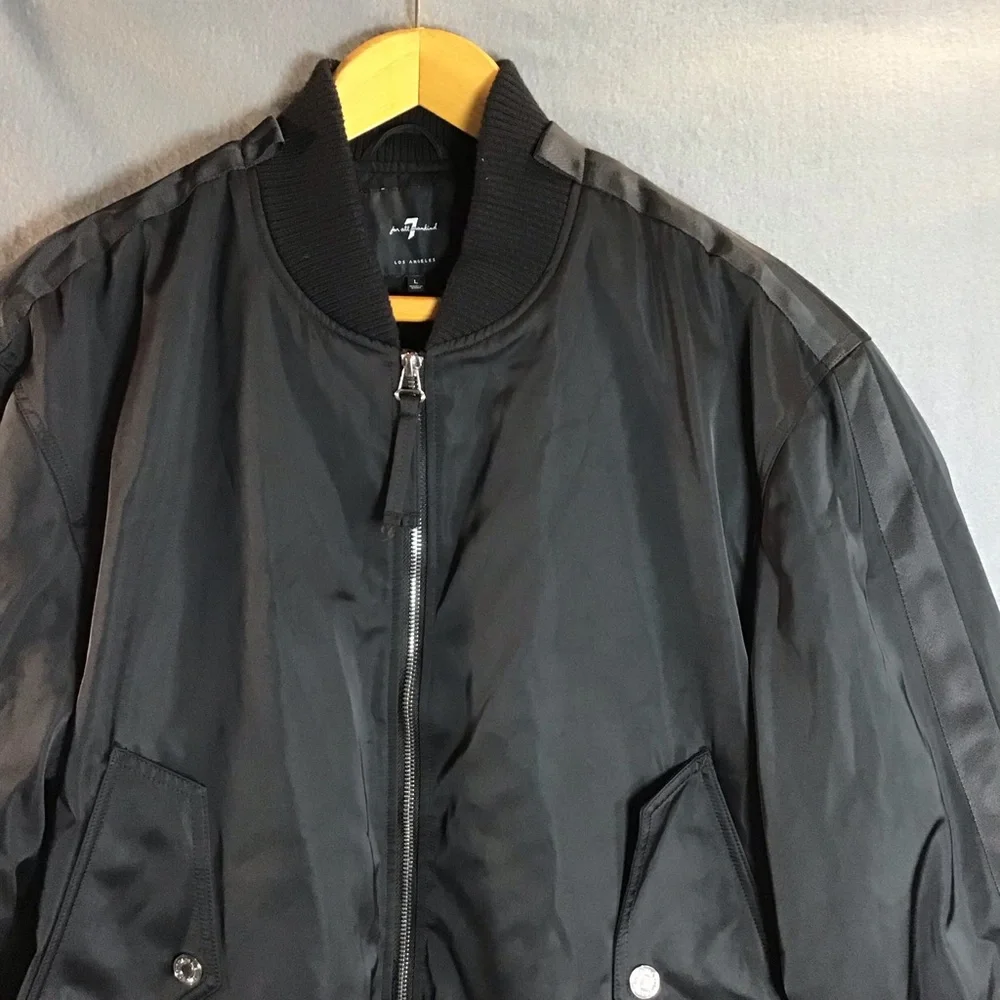 7 For All Mankind Men's Black Bomber Jacket Size L Zip Up Streetwear Outerwear